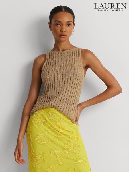 Lauren Ralph Lauren Tan Brown Galayce Rib Knit Linen Sleeveless Jumper (636030) | € 43