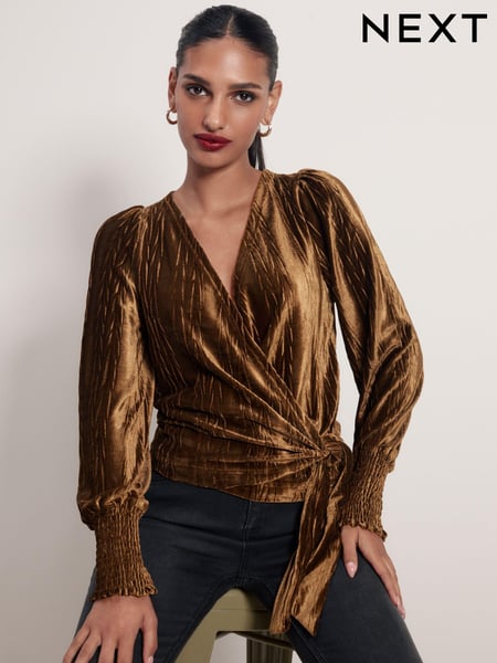 Gold Velvet Long Sleeve Wrap Top (640697) | € 9