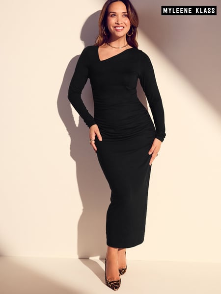 Myleene Klass Black Jersey Rouched Long Sleeve Bodycon Dress (641467) | € 13