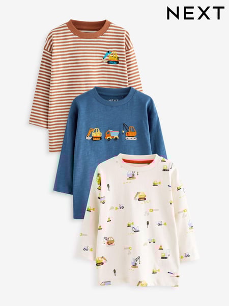 Blue Diggers Long Sleeve Transport T-Shirts 3 Pack (3mths-7yrs) (642504) | € 23 - € 28
