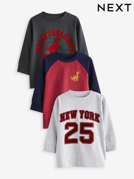 Red 100% Cotton Long Sleeve T-Shirts 3 Pack (3mths-7yrs) (642780) | € 14 - € 18