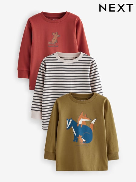 Red/Green Woodland Long Sleeve Animal Print Character T-Shirts 3 Pack (3mths-7yrs) (642793) | € 16 - € 21