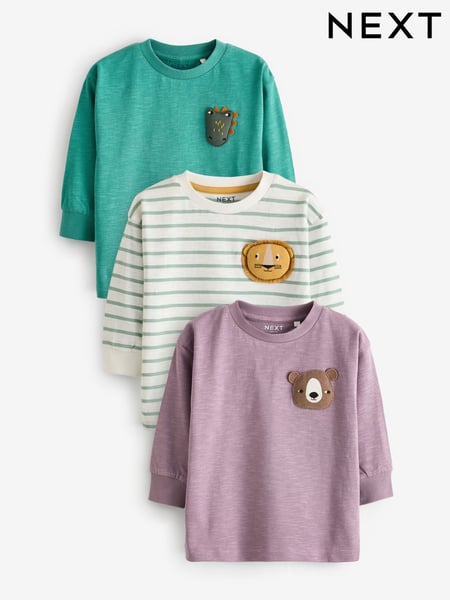 Green/Purple Long Sleeve Animal Print Character T-Shirts 3 Pack (3mths-7yrs) (642808) | € 19 - € 23