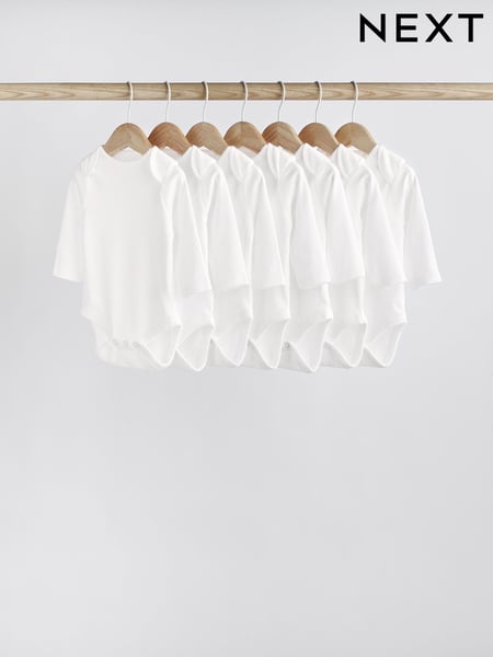 White 7 Pack Essential Baby Long Sleeve Bodysuits (645262) | € 17 - € 20