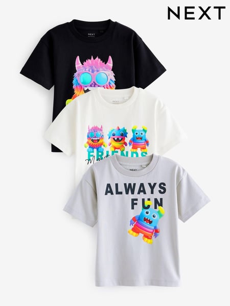 Black/White 100% Cotton Short Sleeve Character T-Shirts 3 Pack (3mths-7yrs) (646009) | € 16 - € 19