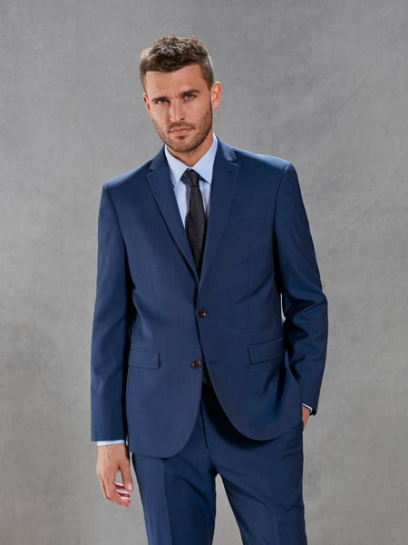Blue Regular Fit Signature Tollegno Italian Wool Suit Jacket (646494) | € 38