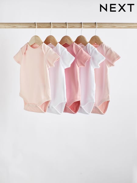 Pink/White 5 Pack Short Sleeve Baby Bodysuits (649881) | € 14 - € 17