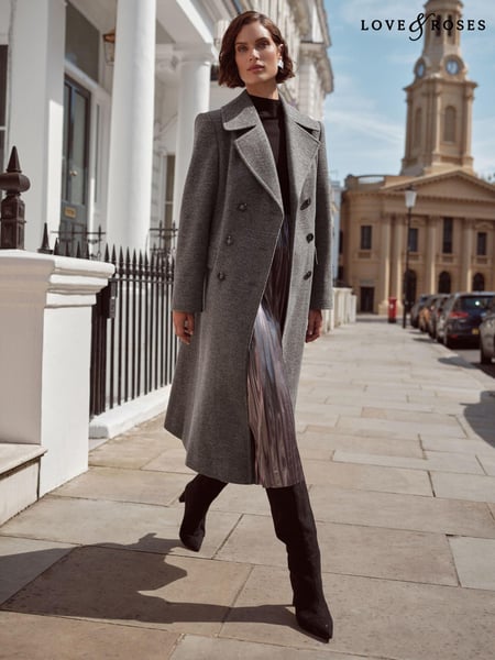 Love & Roses Grey Marl Double Breasted Hourglass Coat With Wool (650656) | € 71