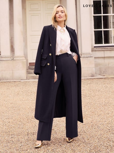 Love & Roses Navy Blue Double Breasted Hourglass Longline Coat (650701) | € 100