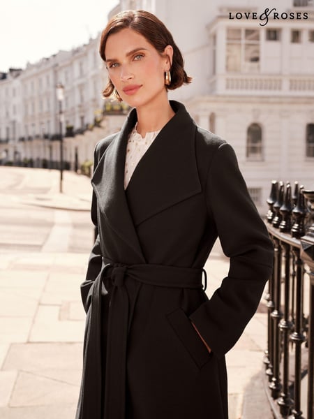 Love & Roses Black Shawl Collar Belted Coat (650744) | € 71