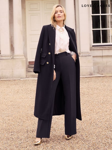 Love & Roses Navy Blue Petite Double Breasted Hourglass Longline Coat (652094) | € 85