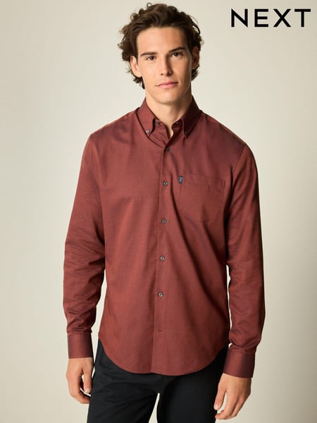 Brick Red Easy Care Long Sleeve Royal Oxford Single Cuff Shirt With Button Down Collar (658106) | € 16