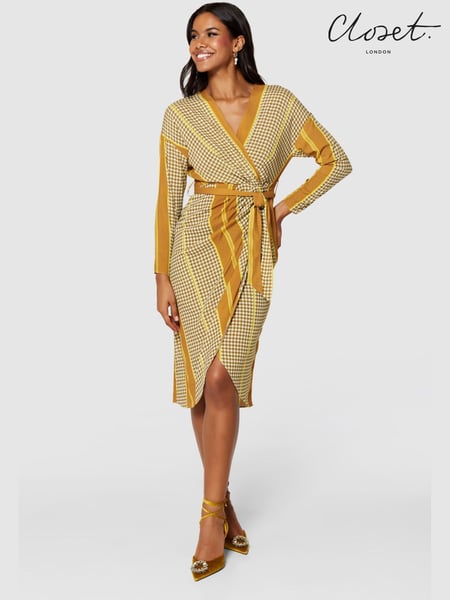 Closet London Brown Long Sleeve Wrap  Pencil Dress (659003) | € 26