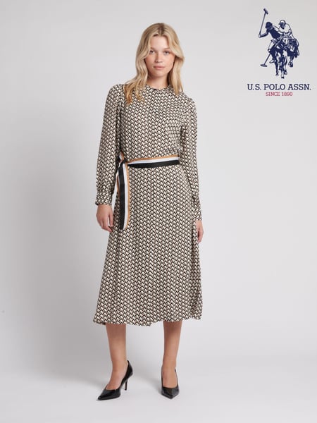 U.S. Polo Assn. Brown Womens Striped Trim Print Midi Dress (661456) | € 156