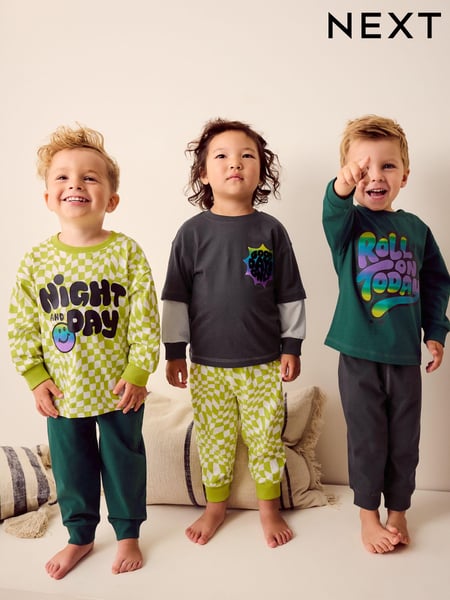 Black/Green/ Citrine Yello Checkerboard 3 Pack Oversized Pyjamas (9mths-10yrs) (665628) | € 25 - € 31