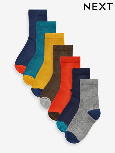 Multicolour Block Cotton Rich Fine Rib Socks 7 Pack (666534) | € 7 - € 10