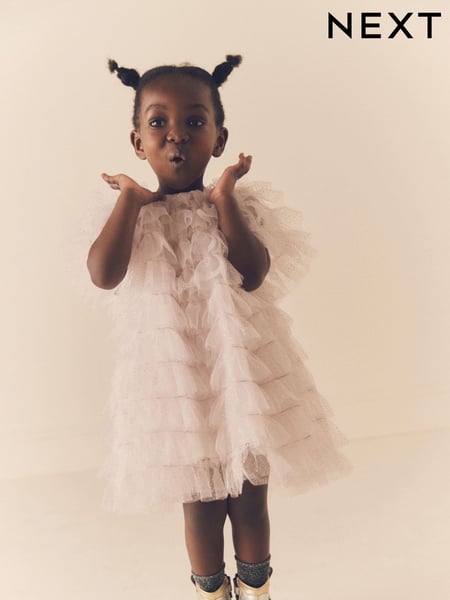 Shell Pink Sparkle Ruffle Mesh Dress (3mths-8yrs) (666549) | € 23 - € 30
