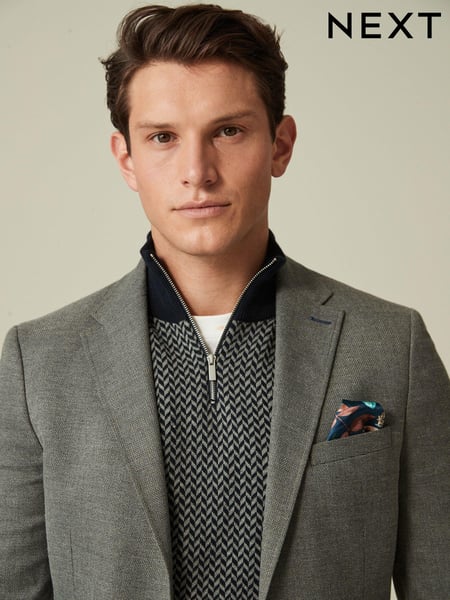Grey Slim Fit Textured Smart Blazer (667142) | € 118