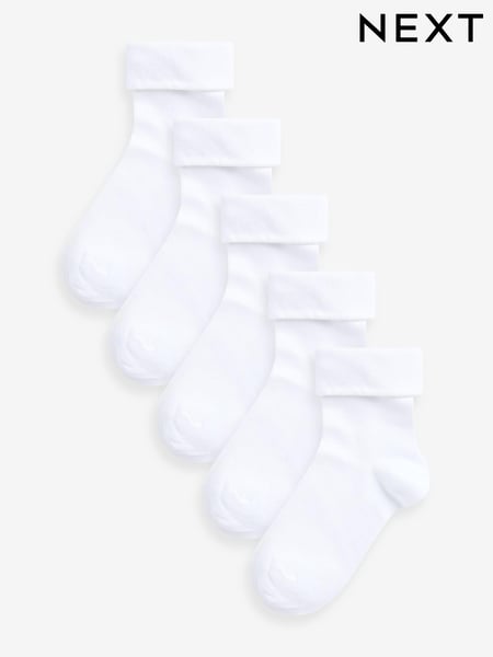 White 5 Pack Cotton Rich Roll Top Ankle School Socks (668661) | € 7 - € 9