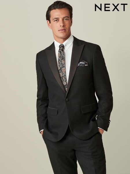 Black Tailored Wool Donegal Tuxedo Suit Jacket (671111) | € 32