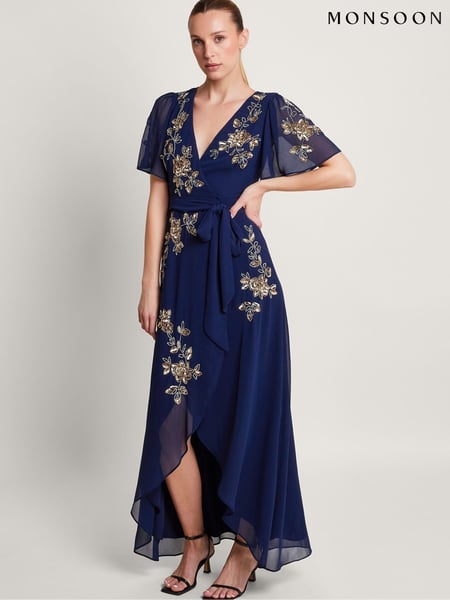 Monsoon Blue Sarah Embellished Wrap Dress (673784) | € 234