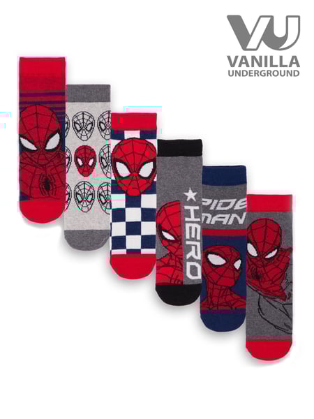 Vanilla Underground Red Spider-Man Boys Character Socks 6 Pack (674566) | € 22