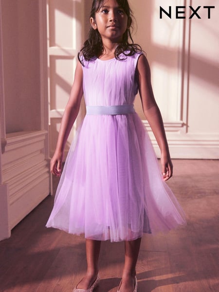 Lilac Purple Mesh Tie Back Party Dress (3-16yrs) (675422) | € 7 - € 8