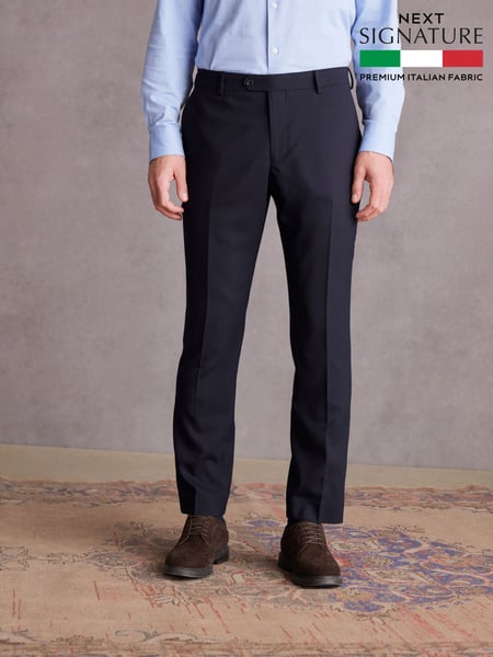 Navy Blue Slim Fit Signature Tollegno Suit Trousers (676628) | € 103