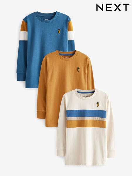 Ochre Yellow/Cream 100% Cotton Long Sleeve Colourblock T-Shirts 3 Pack (3-16yrs) (683062) | € 21 - € 28