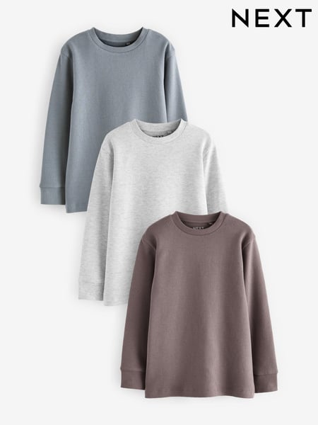 Grey/ Mauve/ Blue Textured Long Sleeve T-Shirts 3 Pack (3-16yrs) (683144) | € 24 - € 30