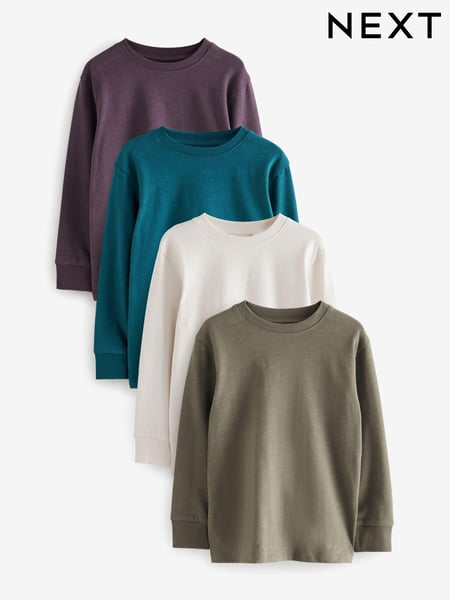 Purple/Blue/Cream/Stone Long Sleeve Cosy T-Shirts 4 Pack (3-16yrs) (683146) | € 28 - € 37