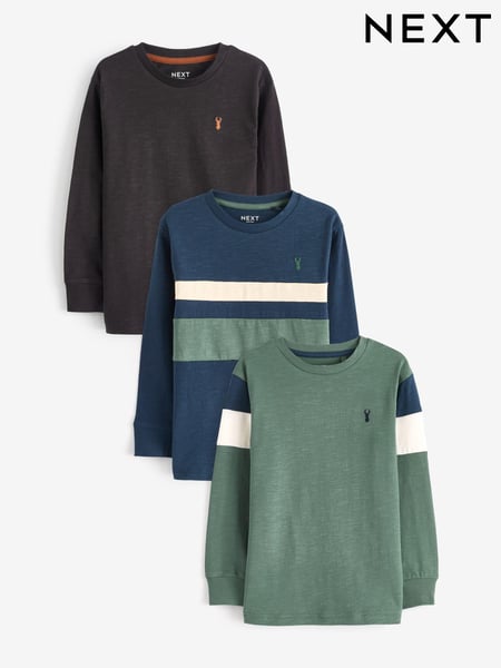 Green/Navy Blue Colourblock Long Sleeve T-Shirts 3 Pack (3-16yrs) (683153) | € 31 - € 40