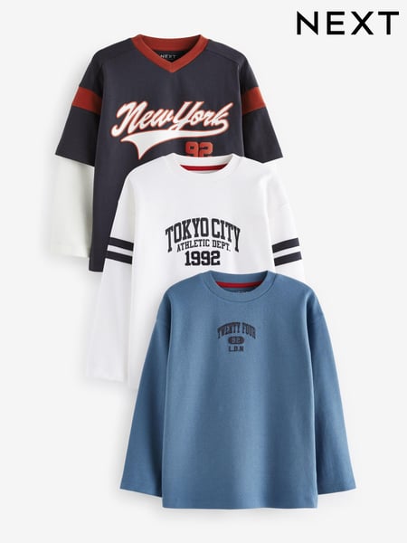 Red/Blue/White Varsity Graphic Long Sleeve T-Shirts 3 Pack (3-16yrs) (683195) | € 28 - € 33