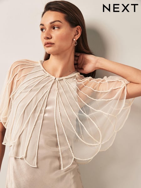 Ivory Cream Pearl Sheer Cape Cover-Up (683989) | € 45