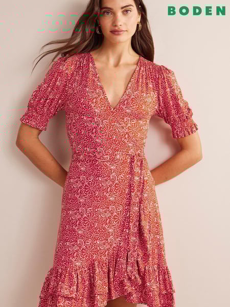 Boden Red Ruffle Wrap Jersey Mini Dress (689718) | € 27
