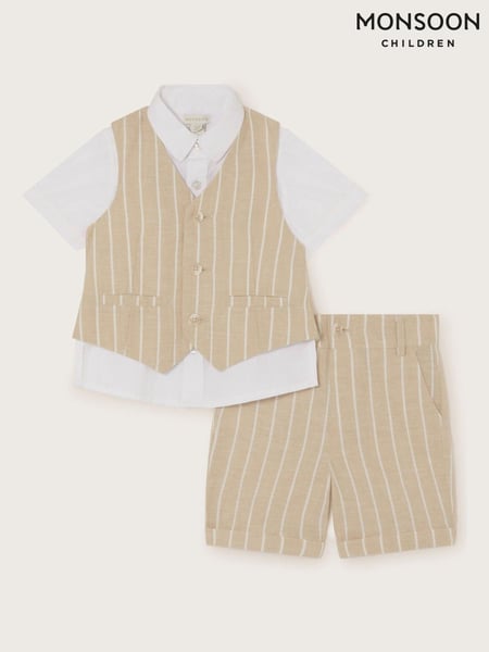 Monsoon Natural Cooper Stripe Smart Shirt Waistcoat and Shorts Set (690352) | € 42 - € 52