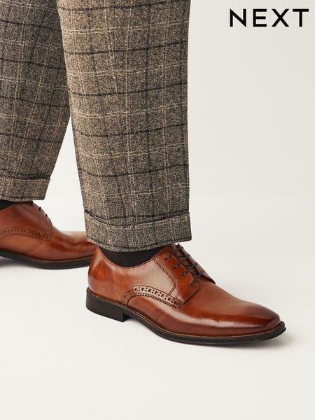 Tan Brown Standard Fit Leather Contrast Sole Derby Shoes (691478) | € 93