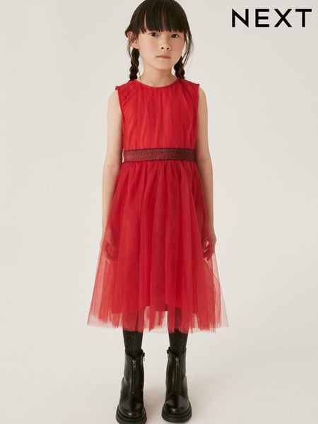 Red Mesh Tie Back Party Dress (3-16yrs) (691563) | € 14 - € 17