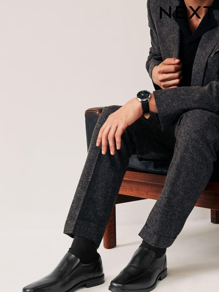 Black Wide Fit Leather Panel Slip On Shoes (695279) | € 60 - € 63