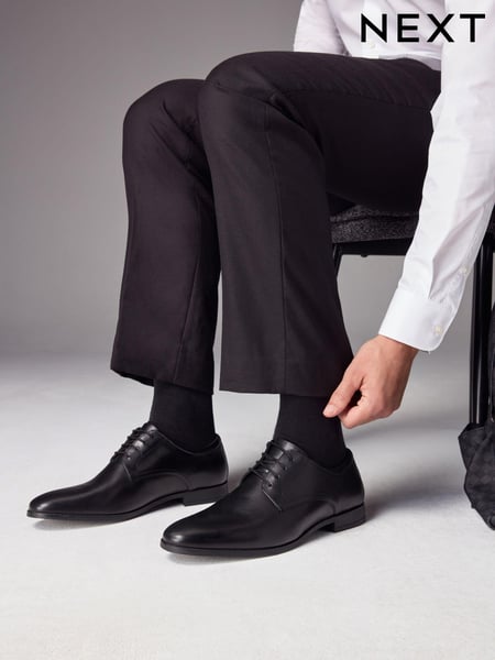 Black Wide Fit Leather Plain Derby Shoes (695280) | € 60 - € 63