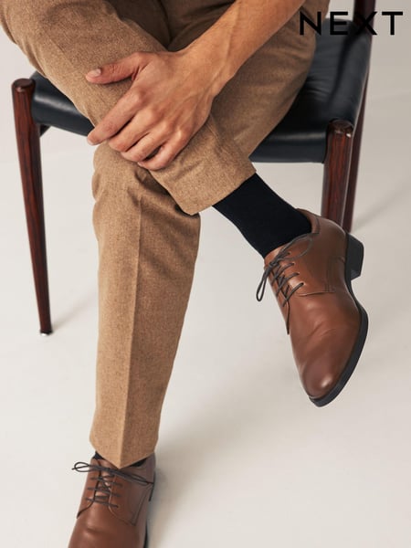 Tan Brown Wide Fit Leather Plain Derby Shoes (695286) | € 60 - € 63