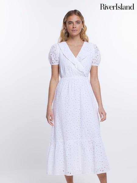 River Island White Broderie Wrap Midi Dress (696941) | € 25