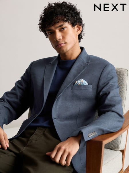 Navy Blue Regular Fit Linen Blend Blazer (697949) | € 118
