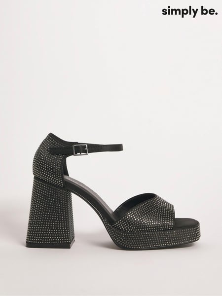 Simply Be Black Extra Wide Fit Diamanté Heel Platform Sandals (698295) | € 16