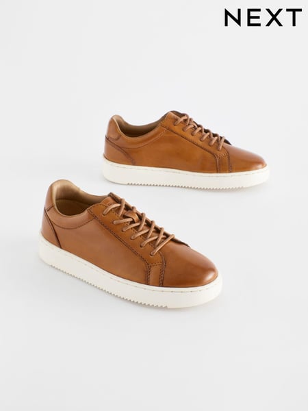 Tan Brown Leather Smart Lace-Up Trainers (699640) | € 37 - € 47