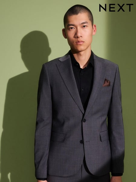 Charcoal Grey Skinny Check Suit Jacket (700534) | € 32