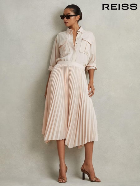 Reiss Blush Azalea Pleated Asymmetric Midi Skirt (707037) | € 262