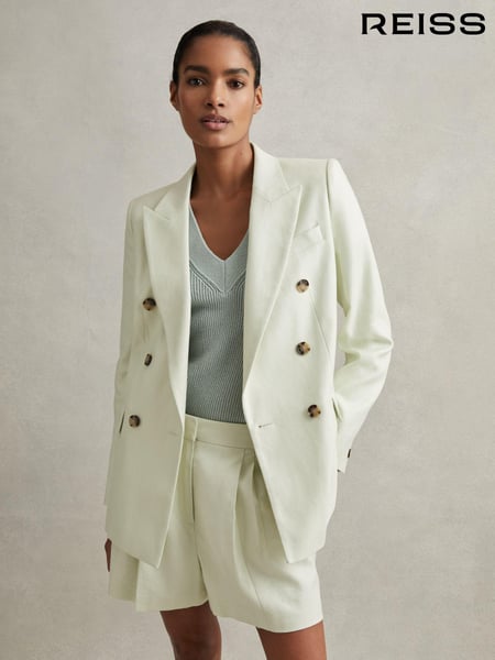 Reiss Mint Dianna Double Breasted Linen Blend Suit Blazer (707207) | € 418