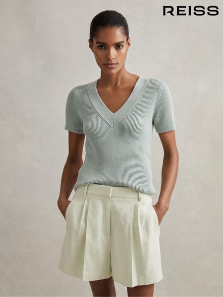Reiss Mint Dianna Front Pleat Linen Blend Suit Shorts (707467) | € 200