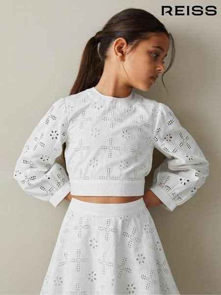 Reiss Ivory Nella 9-13 yrs Cotton Broderie Lace Bow Back Top (707776) | € 78